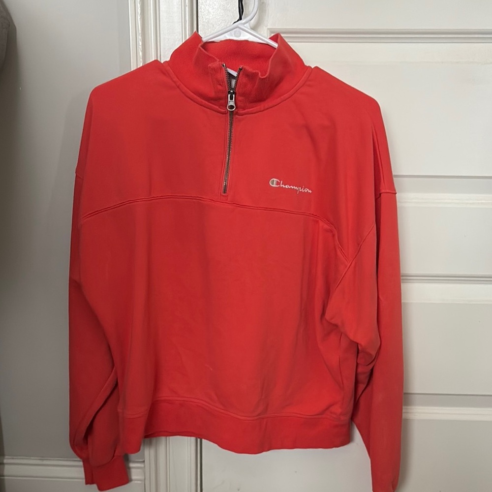 Red, Quarter zip champion jacket. Barely worn, no stains or marks